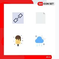 Set of 4 Vector Flat Icons on Grid for chain summer document dessert storage Editable Vector Design Elements
