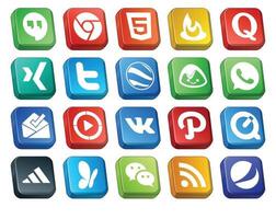 20 Social Media Icon Pack Including quicktime vk tweet video inbox vector