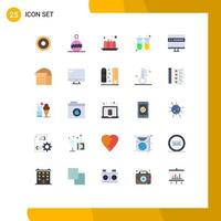 25 User Interface Flat Color Pack of modern Signs and Symbols of development computer food browser test tube Editable Vector Design Elements