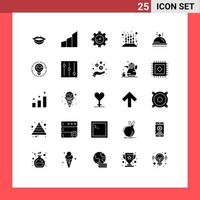 25 Thematic Vector Solid Glyphs and Editable Symbols of service dish setting lab hotel learning Editable Vector Design Elements