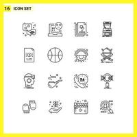 Pack of 16 Modern Outlines Signs and Symbols for Web Print Media such as banking machine sketch game arcade Editable Vector Design Elements