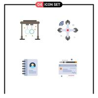 conjunto moderno de 4 iconos planos pictograma de anillos entrenamiento de contacto drone dinero elementos de diseño vectorial editables vector