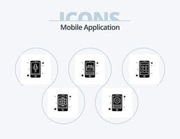 Mobile Application Glyph Icon Pack 5 Icon Design. application. date. audio recognition. calendar. agenda vector