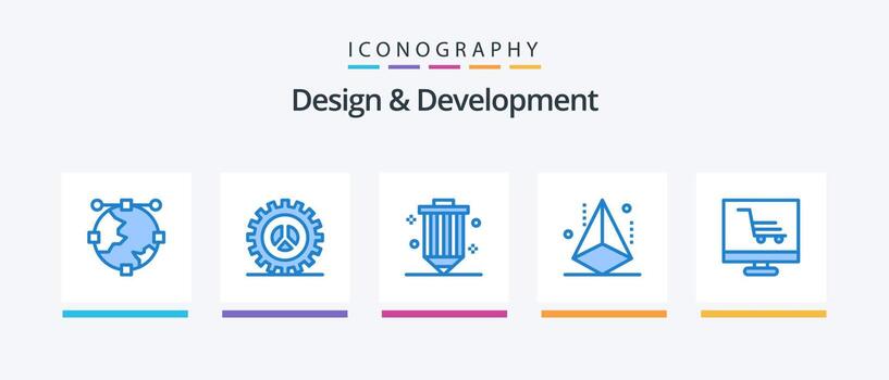 Design and Development Blue 5 Icon Pack Including geometry. design. web design. programing. development. Creative Icons Design vector