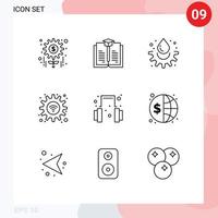 Editable Vector Line Pack of 9 Simple Outlines of support headset water wifi options Editable Vector Design Elements