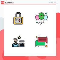 Set of 4 Modern UI Icons Symbols Signs for lock magnifier balloons day chat Editable Vector Design Elements