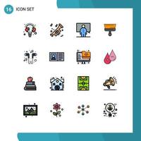 User Interface Pack of 16 Basic Flat Color Filled Lines of tool paint university brush person Editable Creative Vector Design Elements