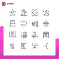 Modern Set of 16 Outlines Pictograph of heart food patch baby incense stick Editable Vector Design Elements