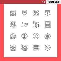 grupo universal de símbolos de iconos de 16 contornos modernos de call iot chino internet de las cosas cámara elementos de diseño vectorial editables vector