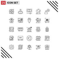 Line Pack of 25 Universal Symbols of user delete user cash cross food Editable Vector Design Elements