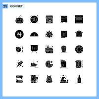 User Interface Pack of 25 Basic Solid Glyphs of web furniture agriculture drawer cabinet Editable Vector Design Elements