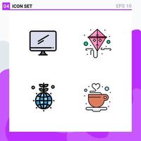 Modern Set of 4 Filledline Flat Colors Pictograph of computer earth imac kite world Editable Vector Design Elements