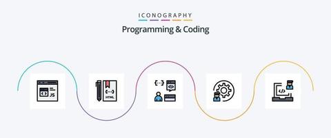 Programming And Coding Line Filled Flat 5 Icon Pack Including development. coding. development. programmer. develop vector