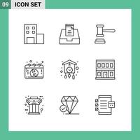 9 Universal Outlines Set for Web and Mobile Applications cuckoo home hammer clock chinese Editable Vector Design Elements