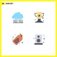 Group of 4 Modern Flat Icons Set for cloud label internet cup speaker Editable Vector Design Elements