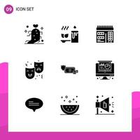 Pictogram Set of 9 Simple Solid Glyphs of business drama web circus face Editable Vector Design Elements