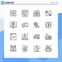 Set of 16 Vector Outlines on Grid for gift network finance link chain Editable Vector Design Elements