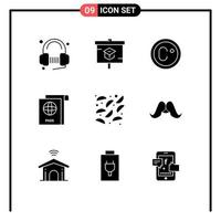 9 User Interface Solid Glyph Pack of modern Signs and Symbols of potato food school travel document Editable Vector Design Elements