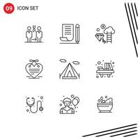 Group of 9 Outlines Signs and Symbols for love letter hanging heart notepad heart dollar Editable Vector Design Elements