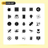 Universal Icon Symbols Group of 25 Modern Solid Glyphs of fun finance web speed currency sauna Editable Vector Design Elements