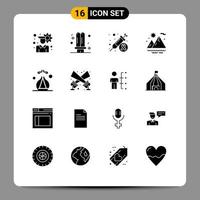 16 User Interface Solid Glyph Pack of modern Signs and Symbols of spa incense cancer sun mountains Editable Vector Design Elements