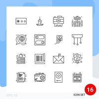 Group of 16 Outlines Signs and Symbols for discussion furniture camera dinner beach Editable Vector Design Elements