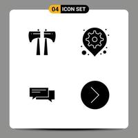 Set of 4 Vector Solid Glyphs on Grid for ax bubble gear pin communication Editable Vector Design Elements