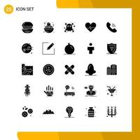 Universal Icon Symbols Group of 25 Modern Solid Glyphs of fertile communication dangerous call heart Editable Vector Design Elements