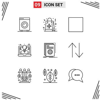 Group of 9 Modern Outlines Set for build call shopping support conference Editable Vector Design Elements
