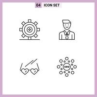 Universal Icon Symbols Group of 4 Modern Filledline Flat Colors of coding selection gear executive love Editable Vector Design Elements