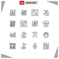 User Interface Pack of 16 Basic Outlines of rulers measurement switch oil lamp flame Editable Vector Design Elements