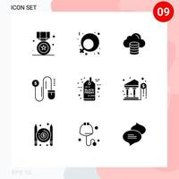 9 Thematic Vector Solid Glyphs and Editable Symbols of sale black friday cloud marketing mouse Editable Vector Design Elements