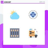 Modern Set of 4 Flat Icons Pictograph of cloud beauty sun earth face brush Editable Vector Design Elements