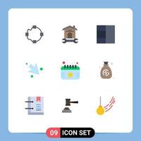 Pack of 9 Modern Flat Colors Signs and Symbols for Web Print Media such as bag event grid day right Editable Vector Design Elements