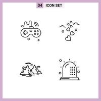 Pictogram Set of 4 Simple Filledline Flat Colors of games mountain things love landscape Editable Vector Design Elements