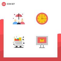 4 Thematic Vector Flat Icons and Editable Symbols of insurance groceries alarm time trolley Editable Vector Design Elements