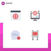 Mobile Interface Flat Icon Set of 4 Pictograms of browser delete development management message Editable Vector Design Elements