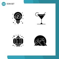 Pack of 4 creative Solid Glyphs of idea new year solution lemon hill Editable Vector Design Elements