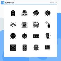 16 User Interface Solid Glyph Pack of modern Signs and Symbols of tick gear pad computing up Editable Vector Design Elements