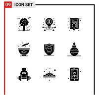 9 Thematic Vector Solid Glyphs and Editable Symbols of security dye stock cooking baking Editable Vector Design Elements