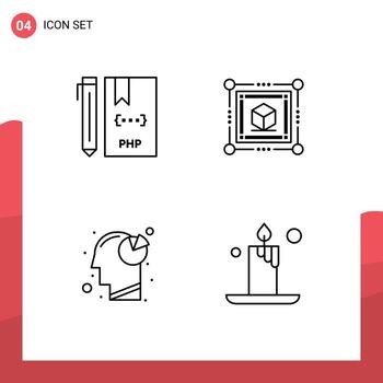 Editable Vector Line Pack of 4 Simple Filledline Flat Colors of coding graph file cube pie chart Editable Vector Design Elements
