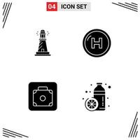 Group of 4 Modern Solid Glyphs Set for lighthouse line beach clinic lift Editable Vector Design Elements