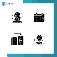 Set of 4 Commercial Solid Glyphs pack for developer currency web developer date money Editable Vector Design Elements