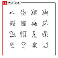 Universal Icon Symbols Group of 16 Modern Outlines of wedding love analytics bed investment Editable Vector Design Elements