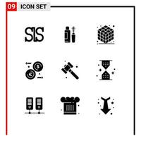 9 Creative Icons Modern Signs and Symbols of clock hammer gadget construction money Editable Vector Design Elements