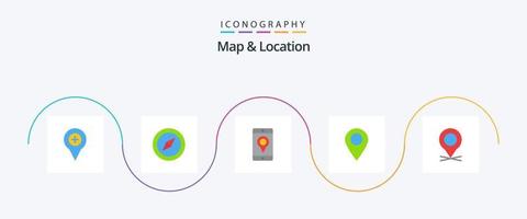 mapa y ubicación plana 5 paquete de iconos que incluye mapa. alfiler. móvil. marcador. localización vector