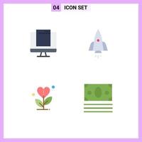 4 Thematic Vector Flat Icons and Editable Symbols of computer travel imac spaceship grow Editable Vector Design Elements