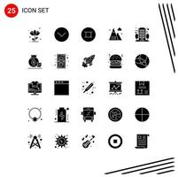 Set of 25 Modern UI Icons Symbols Signs for building mountains multimedia game activities Editable Vector Design Elements