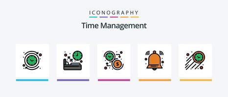 la línea de gestión del tiempo llenó el paquete de 5 iconos, incluido el reloj. solicitud. mostrar. aplicación hora. diseño de iconos creativos vector