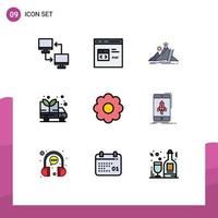 Group of 9 Modern Filledline Flat Colors Set for van energy development career development Editable Vector Design Elements